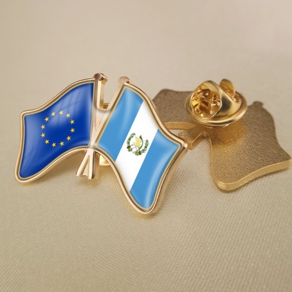 

european union and guatemala crossed double friendship flags lapel pins, Gray