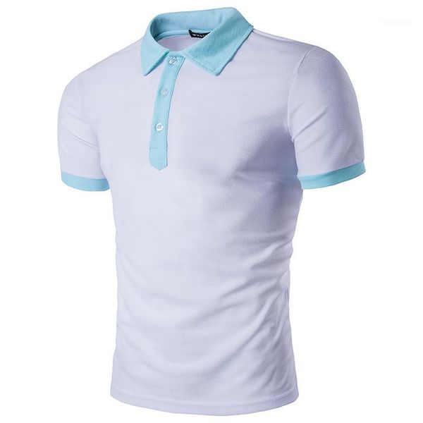 

lapel neck short sleeve mens summer tees plus size summer patchwork mens designer polos button solid color slim tshirts casual, White;black