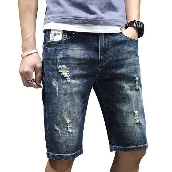 

summer new men's jeans fashion men's self-cultivation casual stretch denim shorts cotton brand straight jeans, Blue