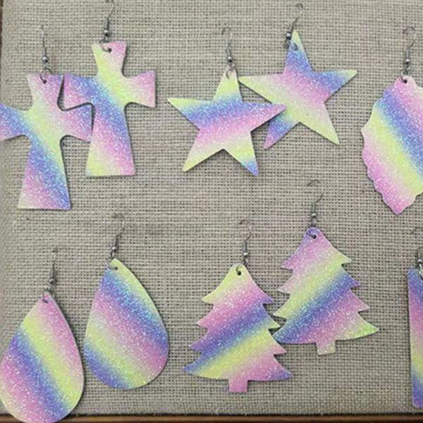 

cpop блеск цвет рождественская елка искусственная кожа серьги крест лист звезда капля воды лист серьги мода ювелирные изделия новый подарок, Silver