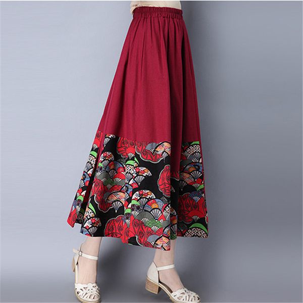 

2020 национальный стиль женские юбки весна осень хлопок льняные юбки зима половина длины большие качели цветочные юбки ретро женщины v794, Black