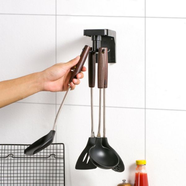 

360u00b0 rotating hooks wall mounted coat hanger 6 hooks clothes ties bag holder shelf rack kitchen gadgets home storage