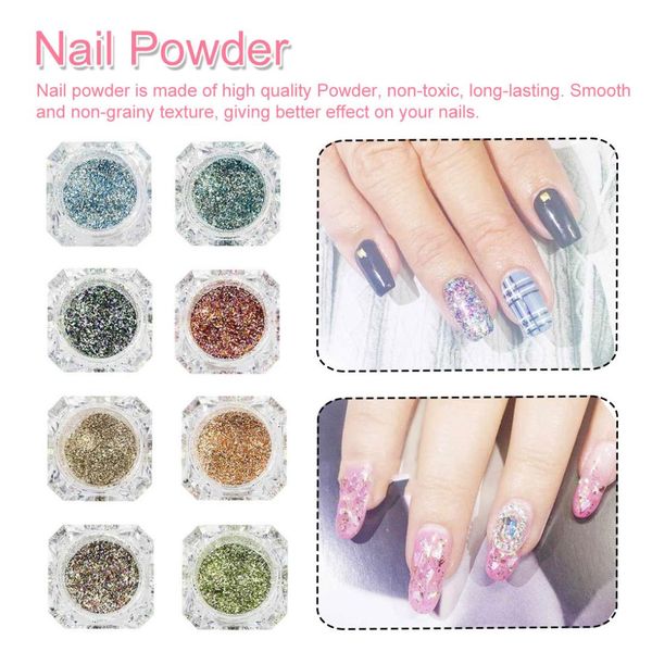 

1box laser sparkly diamond manicure nail art platinum shiny nail glitter powderchrome pigment diy art decoration, Silver;gold
