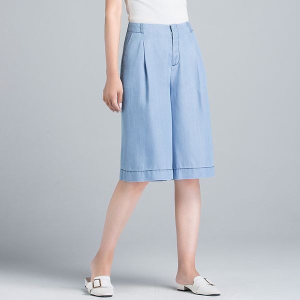 

2019 summer new style tencel cowboy loose pants women's short straight-leg pants drape casual manufacturers on behalf of 8, Blue