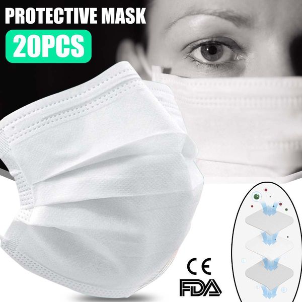 

20/60pcs 3 layers non-woven dental bad smell bacteria proof 3-ply ear loop disposable face mouth mask
