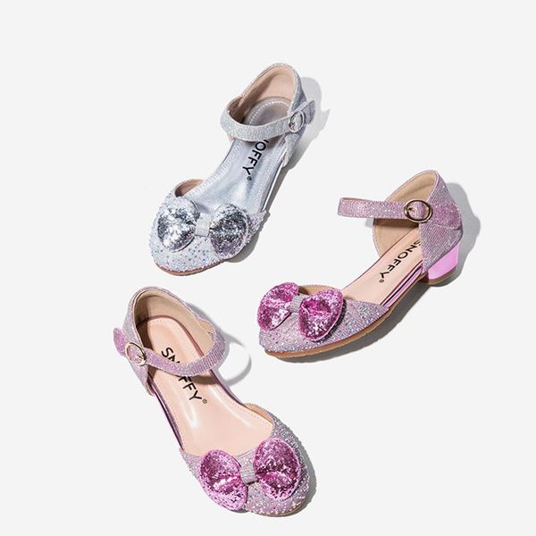 

new style girls kids children princess sandals bow color shiny crystal diamond metal buckle magic paste girl shoes party beach, Black;red