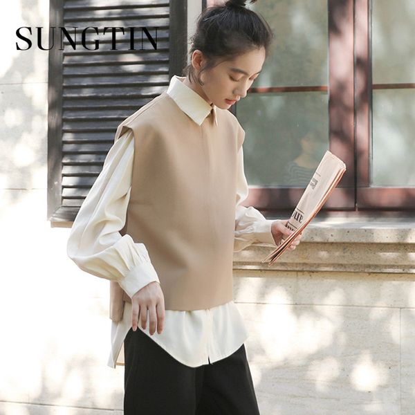 

sungtin soft vest women waistcoat new spring veste femme loose cute basic korea sleeveless jacket blue khaki 2020 new fashion, Black;white