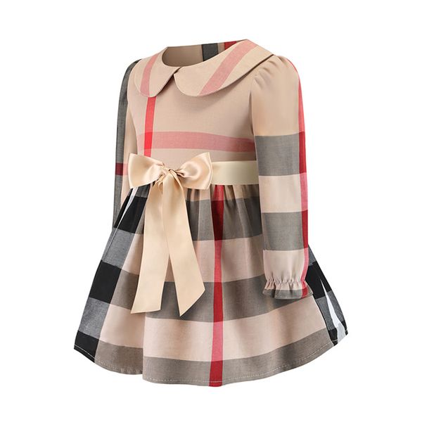 

girl designer dress 2019 spring new fashion plaid strip dress casual british long sleeve cute luxury styles clothing children clothes, Red;yellow