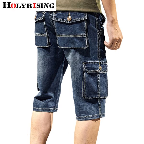 

holyrising stylish men shorts denim summer loose streetwear pockets comfortable shorts jeans for men size 28-38 18840-5, Blue