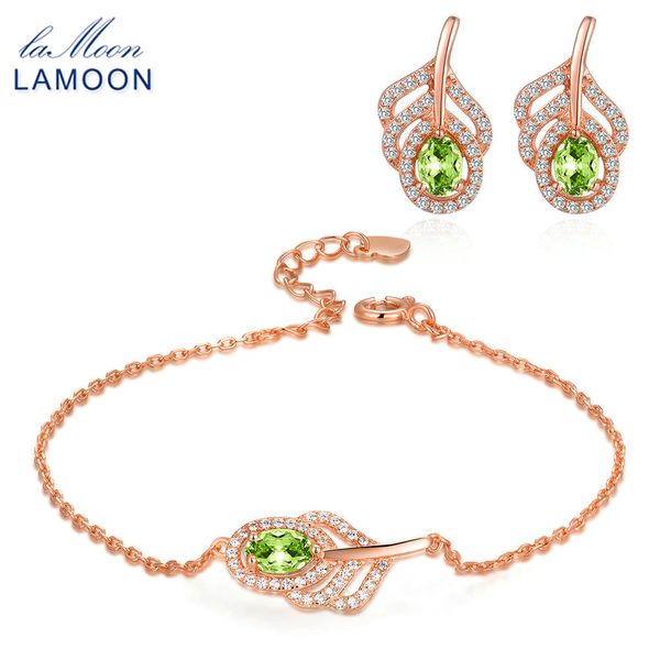 

lamoon 925 sterling silver natural peridot gemstone jewelry sets for women summer fine jewelry lovely wedding gift v045-11, Black