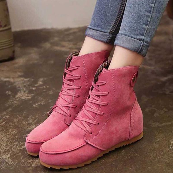 

2019 ladies boots round toe flat shoes boots woman solid lace up womens casual shoes comfort autumn, Black