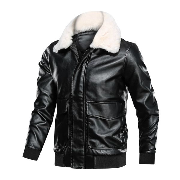 

men's pu jacket motorcycle spring autumn male lapel detachable fur collar coat brand clothing asian size m~4xl black yellow,s885