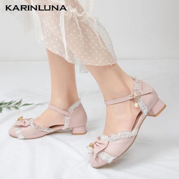 

karin 2020 plus size 46 sweet women pumps square heels round toe butterfly-knot sandals summer casual woman shoes, Black