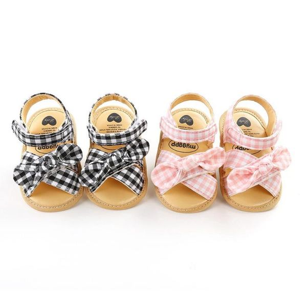 

summer 0-18m toddler baby girls bow plaid breathable anti-slip sandals toddler soft soled shoes, Black;red