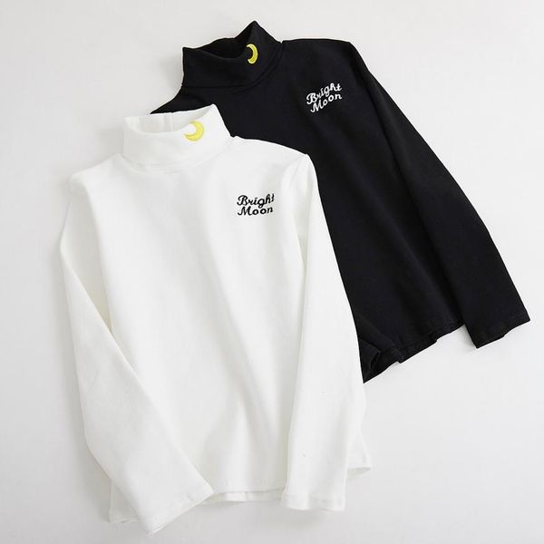 

2019 ulzzang harajuku shirt korean style spring autumn vintage cute funny embroidery moon letter long-sleeved t-shirt women, White