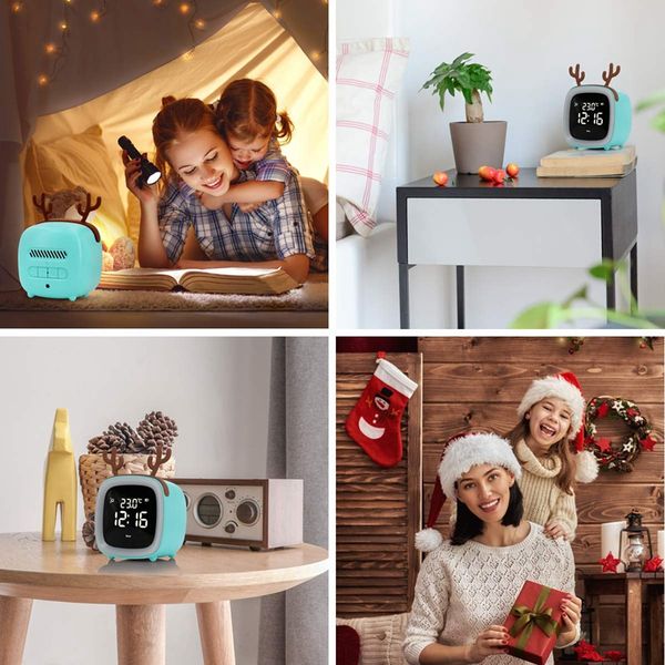 

cute digital alarm clock for kids women toddler night light,dimmer,sleep timer,rechargeable battery,indoor temp for bedrooms,sno