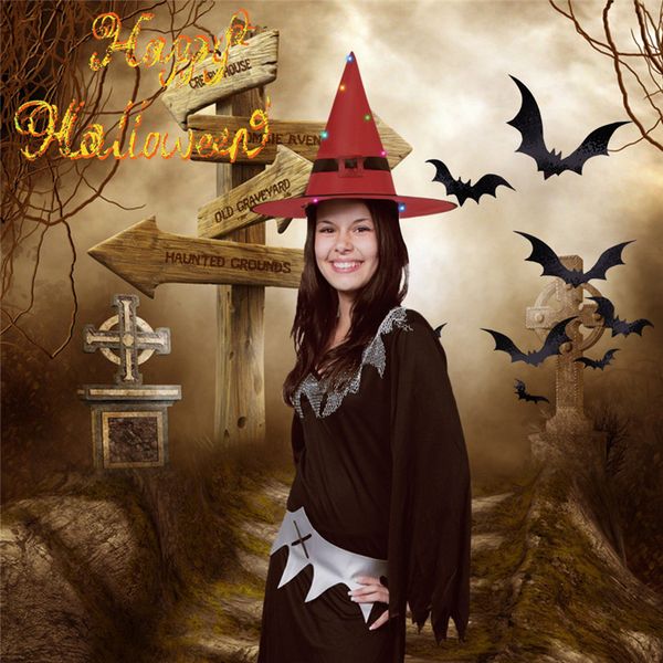 

glowing witch hat with hook halloween dance costume head-wear cosplay party props performing show #4au29