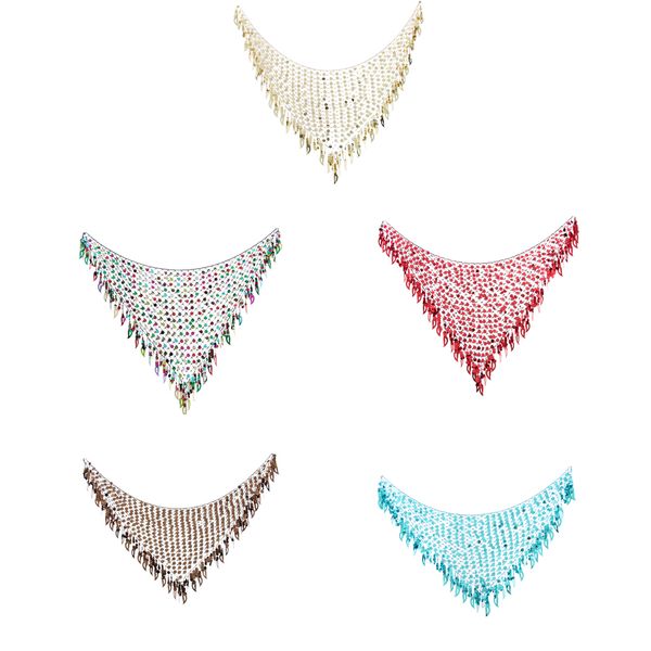 

women's mermaid belly dance scarf sequins mesh triangle hip scarf skirt wrap, Black;red