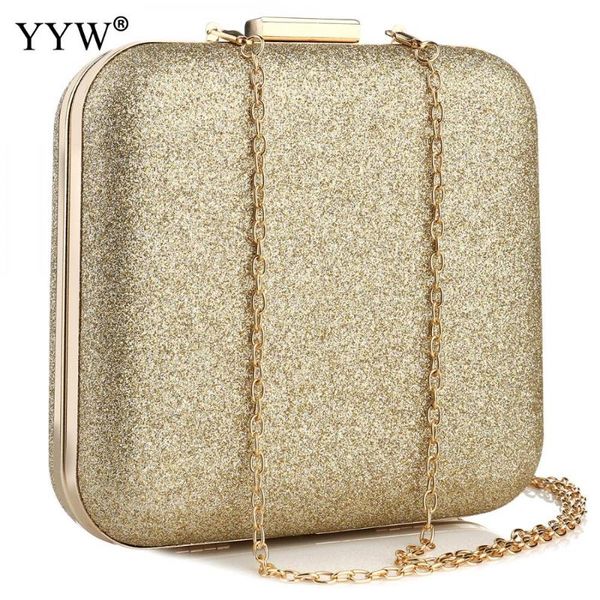 

gold sequined party evening purse and handbag for women wedding square clutch bag silver hand bag with handle pouch