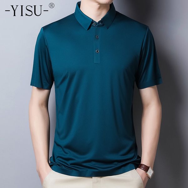 

yisu casual men shirt 2020 summer short sleeve turn down collarl shirt men slim fit male pure color high quality, White;black