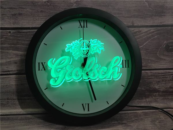 

0a007 grolsch beer bar pub club app rgb led neon light signs wall clock