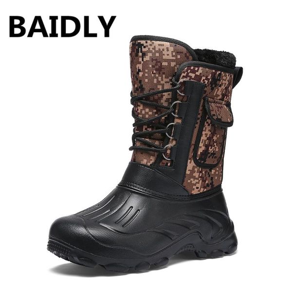 

new men's ankle boots waterproof men snow boots winter outdoor fur warm mans boot fashion work shoes high male shoes, Black