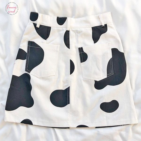 

колледж стиль корова pattern карманный высокой талией мешок хип юбка женщины перевозка груза падения высокого качества, Black