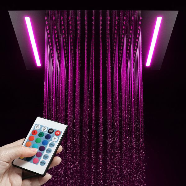 

Luxury multi color change led rainfall howerhead rece ed ceiling mounted hower head 16 color embedded over head 304 u