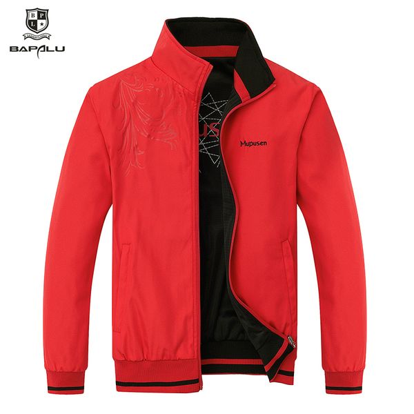 

5xl jacket men's spring and autumn zipper embroidery print double-sided jacket men's lapel casual slim 1836, Black;brown