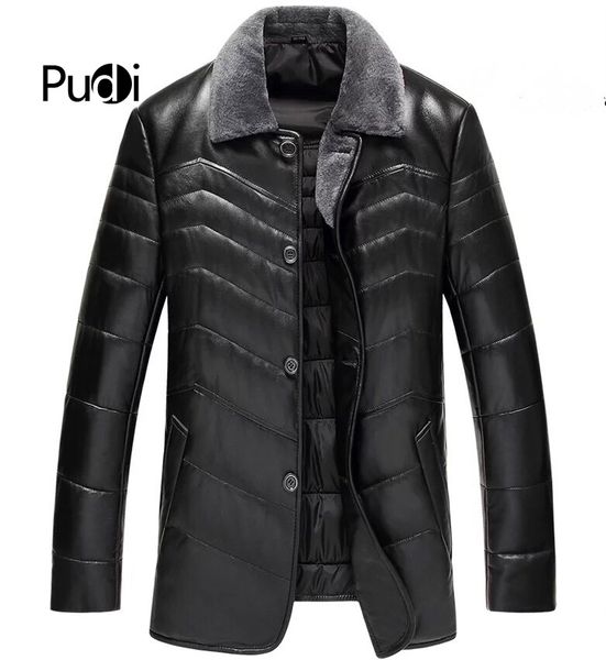 

pudi 2019 man winter coat new fashion sheep leather jackets feather down with sheep fur collar fall winter casual outwear mt821, Black;brown