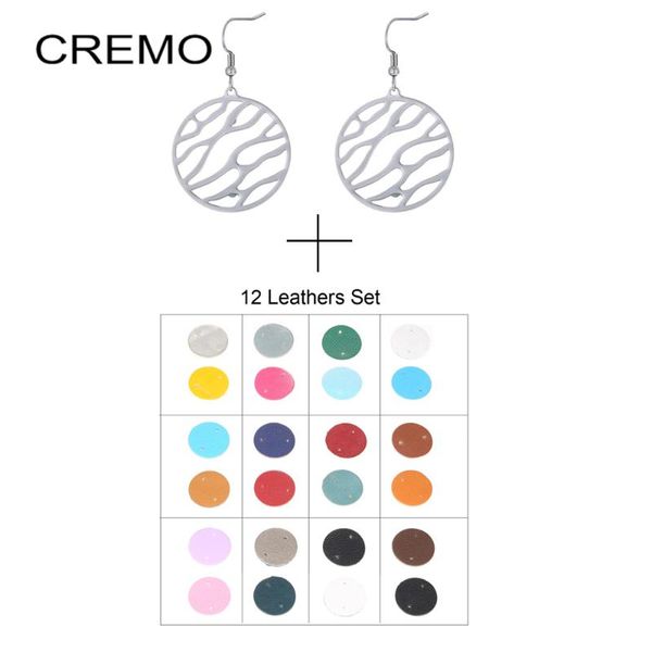 

cremo stainless steel earring for women interchangeable leather round drop earring hanging dangle earrings jewelry georgette, Silver