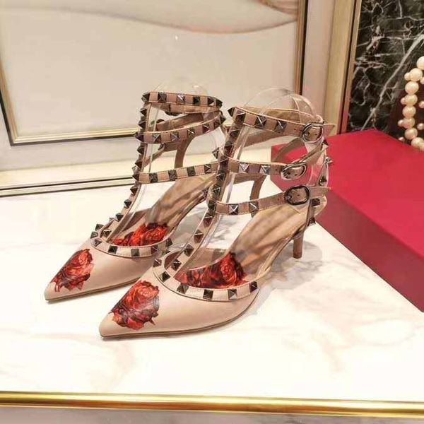 

fashion design style pointed lady 9.5cm high heel sandals luxury bandage rivet party shoes sandals, Black
