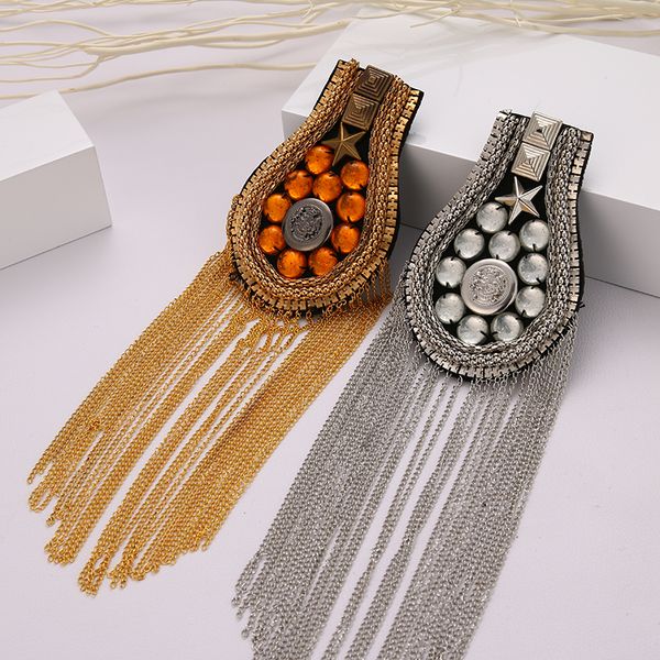 

yhpup stylish geometric zinc alloy tassel epaulette handmade punk jewelry for shirt stage show accessories gift new, Gray