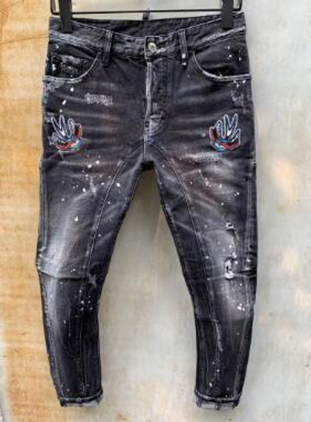

new style brand d2 men jeans denim jean embroidery tiger pants holes d2 jeans zipper men pants skinny dsquared2 jeans men 002305f#, White