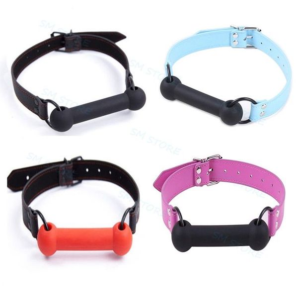 

bite slave gag #r52 mouth harness dog bone leather silicone roleplay faux gkktd