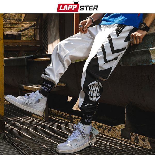 

men hip hop side striped joggers pants 2019 man streetwear color block sweatpants male summer thin fashions track pants, Black