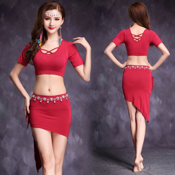 

belly dance uniforms new style spring and summer woman kilt belly dance clothing performance wear training, Black;red