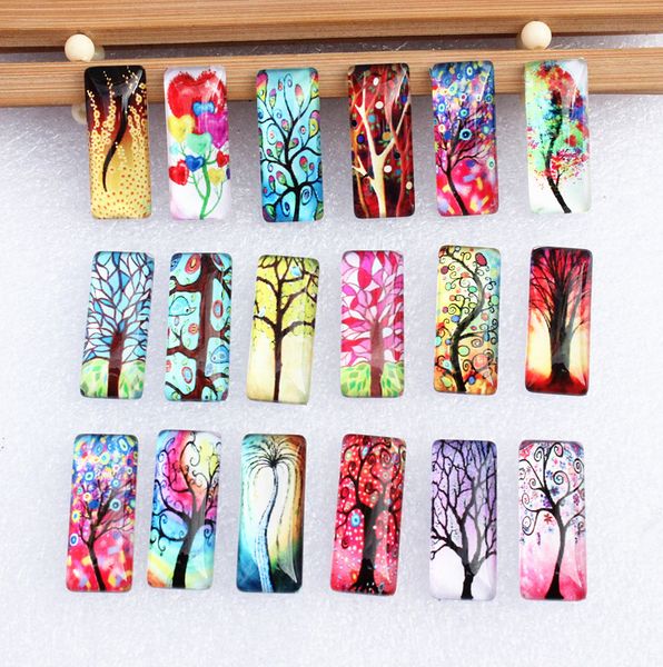 

ewelry Findings & Components 10x25mm Random Mixed Life Tree Rectangle Glass Cabochon Dome Flatback Photo Tray Blank Base DIY Making Acces..., Blue;slivery