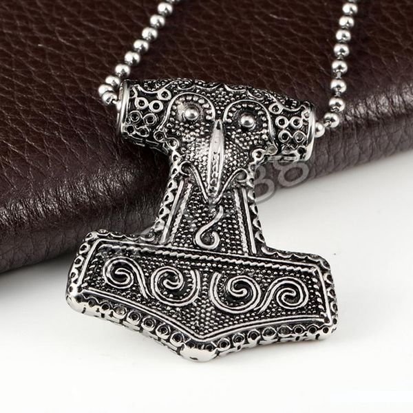 

club ring viking norse odin thors mjolnir hammer stainless steel mens pendant necklace for man, Silver