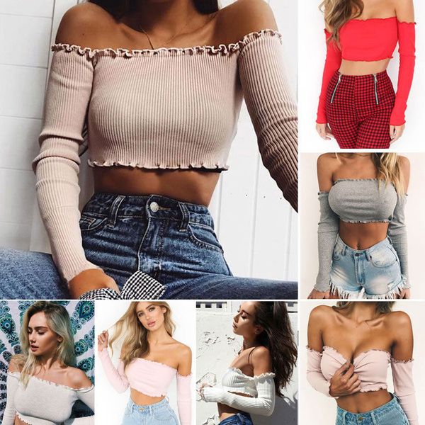 

Sexy Women Ladies Cotton Ruffles Off Shoulder Bustier Crop Tops Camis Summer Summer Slim Tees Tanks Tops Bandeau Clothes