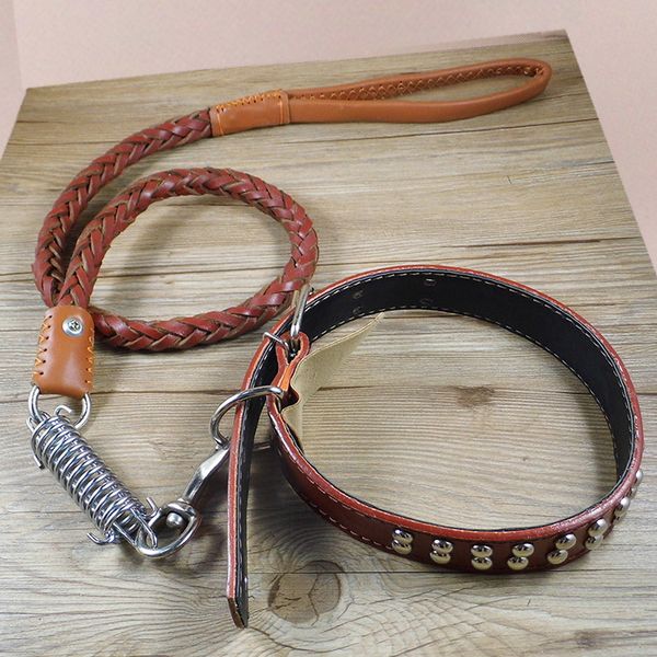 

new leather dog collar leash set personalized customized dogs collars 2 layer leather dog leash for large dogs pitbull