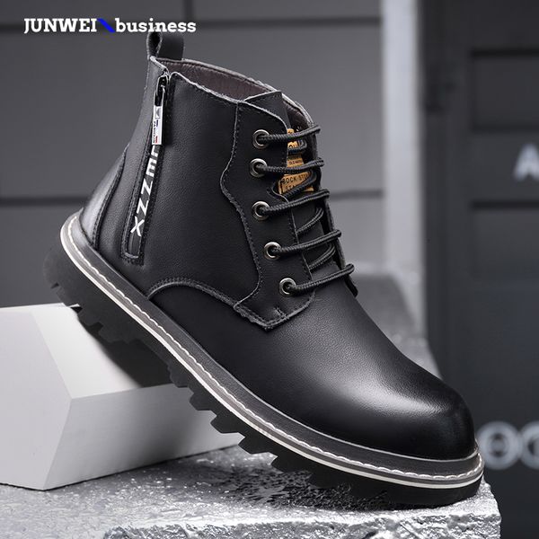 

winter cotton plush snow outdoor shoe men cow genuine leather puncture-proof casual shoes man warm ankle boots s, Black