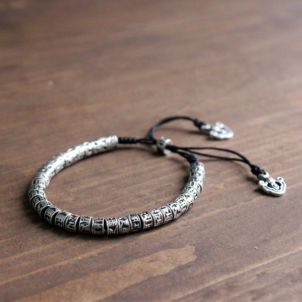 

eastisan traditional tibetan buddhism brass bracelet men six words mantra om mani padme hum antiqued metal amulet beads bracelet, Golden;silver