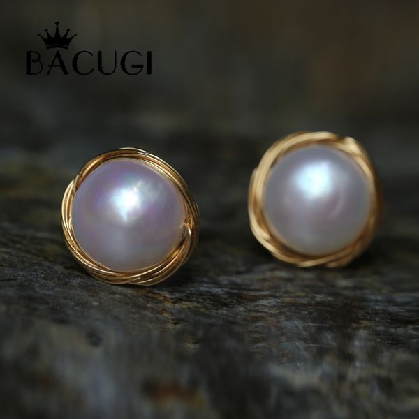 

2019 new handmade elegant baroque white golden color flat round buttons coin 100% natural freshwater pearls earrings, Golden;silver