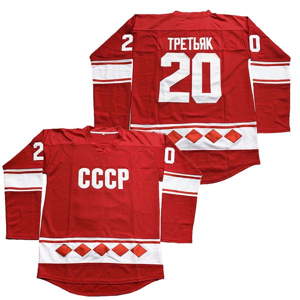 

20 Vladislav Tretiak Russia Jersey 1980 CCCP Russia Movie Hockey Jersey Red Movie Jerseys Stitched Fast Free shipping
