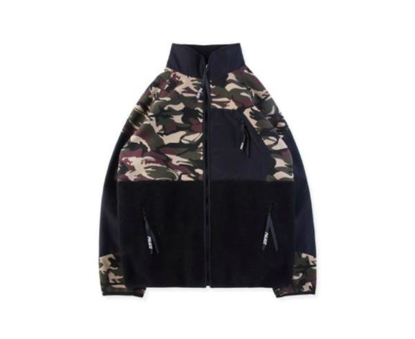 

18FW Geometric Printing Camouflage Stitching Designer Jacket Mens and Womens Plus Velvet Thick Warm Coat 3 Color