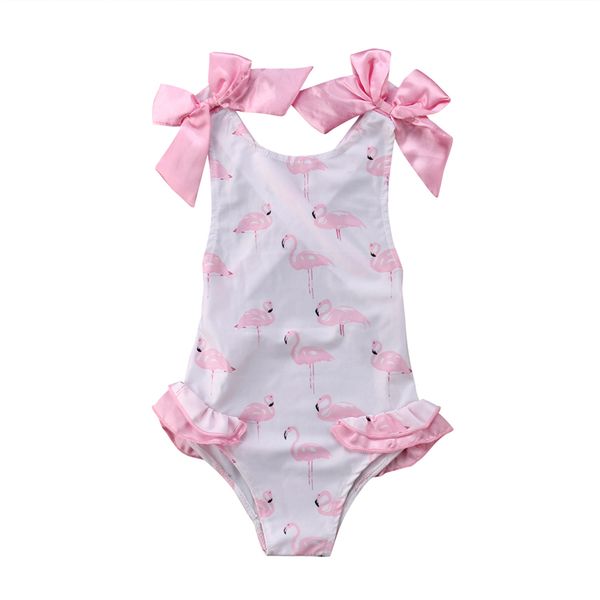 

children kids girls bikini girls pink flamingos swimsuit one piece swimwear bowknot one-piece swim bikinis backless beachwear