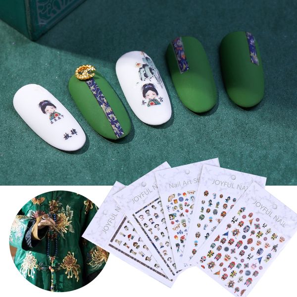 

pinpai chinese style nail art stickers peking opera flower animal nail tips stickers manicure decoration accessories, Black