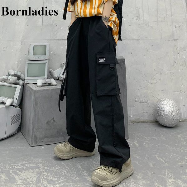 

bornladies black straight bib overall female 2020 spring and summer new loose casual pants tapered ankle banded pants, Black;white