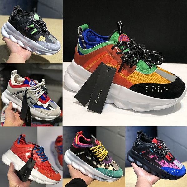 

new arrival multi color chain reaction men women casual shoes floral 2.0 chainz white red tan leopard mens platform luxury designer sneakers, Black